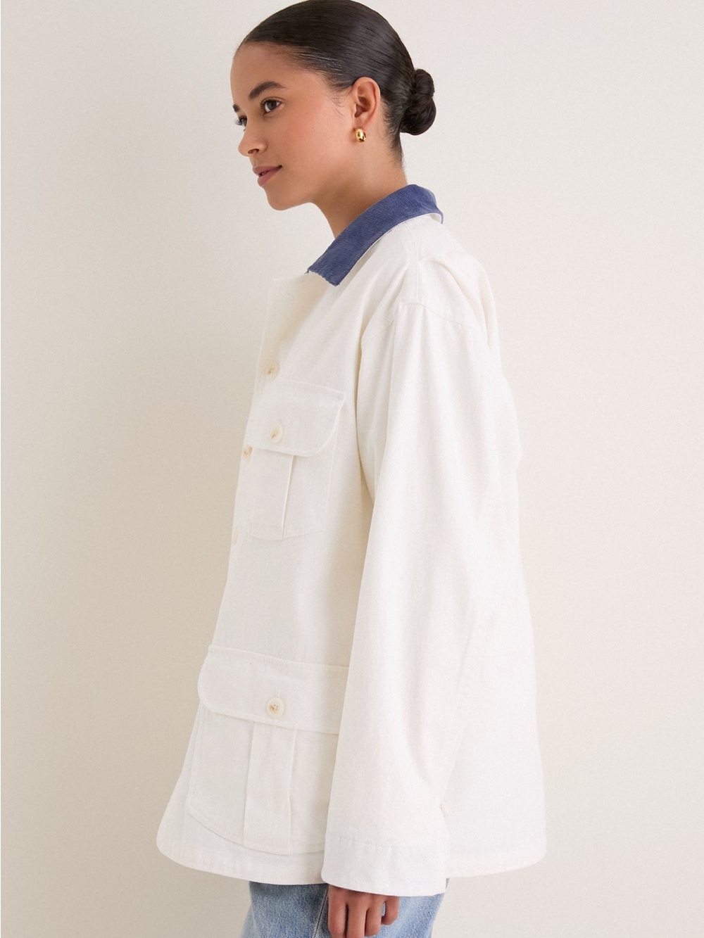 Tuckernuck White Bunny Barn Jacket Size Medium NWT Relaxed Fit Corduroy Collar - Picture 3 of 16